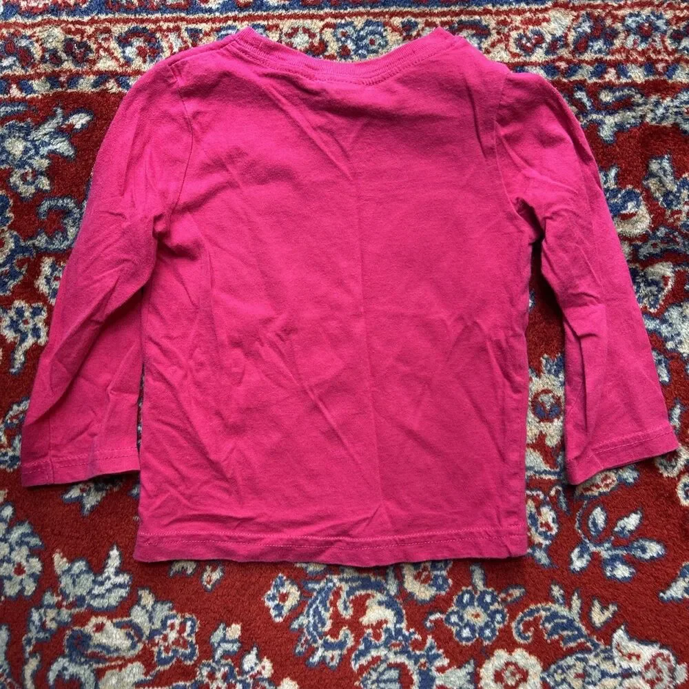 Vintage 2000 Y2K OshKosh Bgosh Girls Floral Graphic Glitter Shirt Pink Size 2T